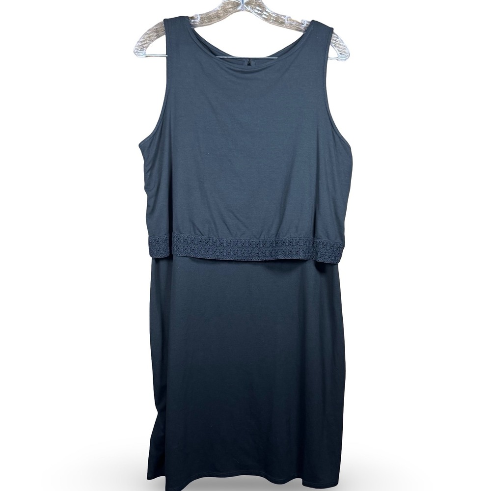 J‎ Jill Womens Medium M Dress Black Popover Crochet Lace Sleeveless Split Back